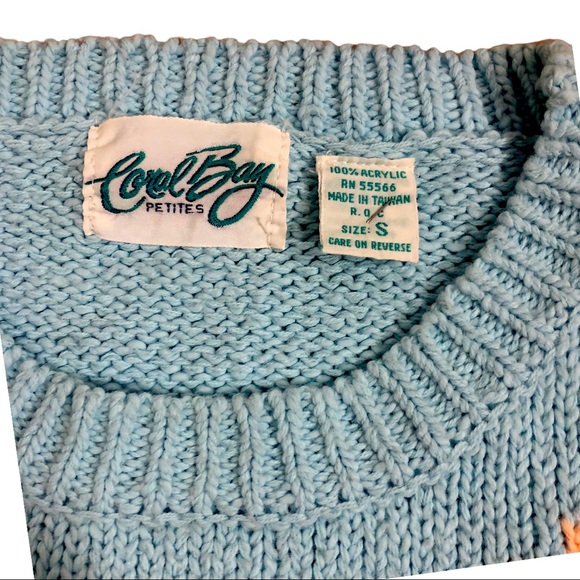 Vintage Coral Bay Sweater 90s Blue Shells - Picture 3 of 5